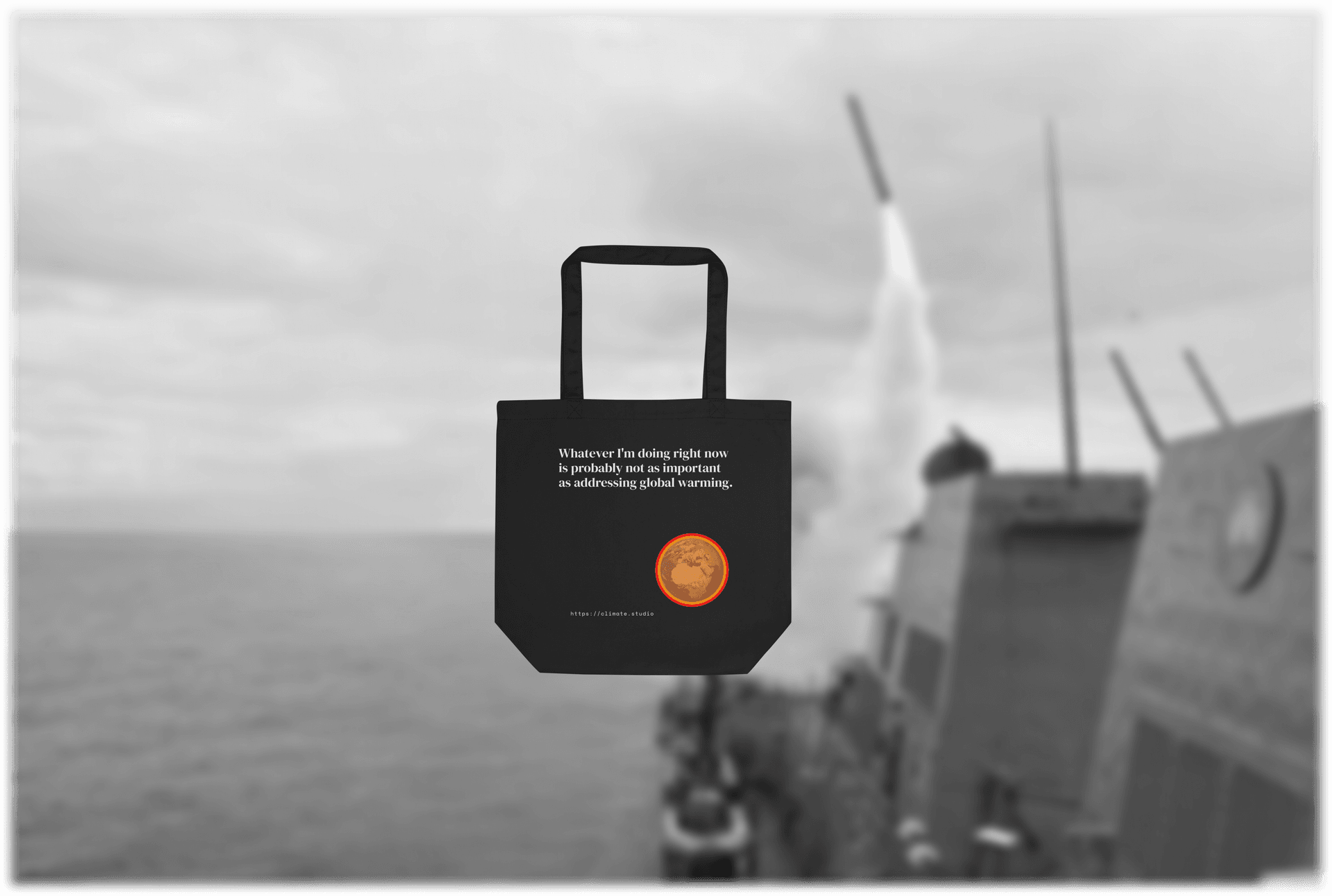 J. Paul Neeley Climate Studio — Context tote bag editorial image: War