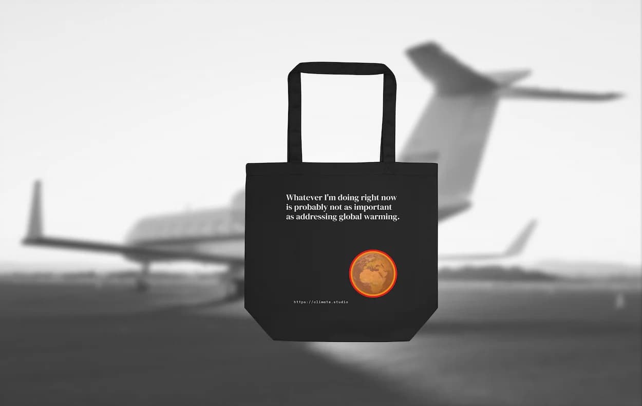 J. Paul Neeley Climate Studio — Context tote bag editorial image: Private Jet