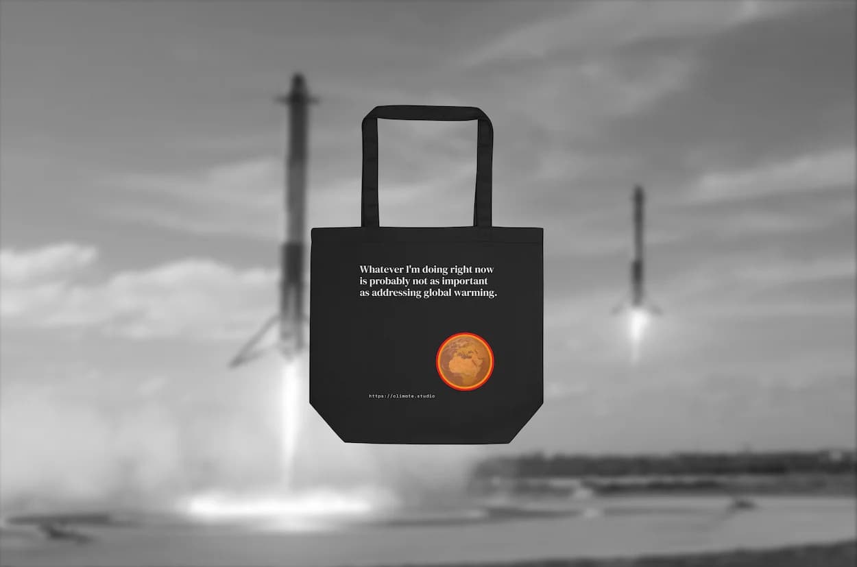 J. Paul Neeley Climate Studio — Context tote bag editorial image: Rockets
